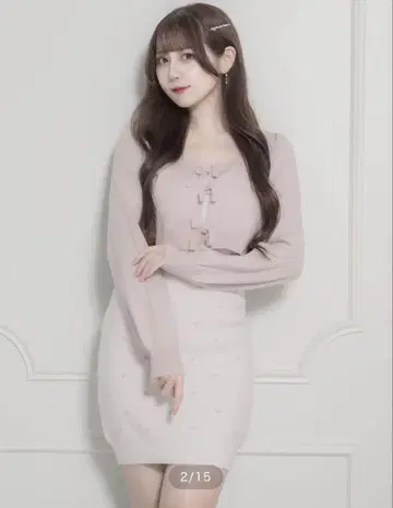 Pium 하트 무늬 니트 원피스 셋업 핑크