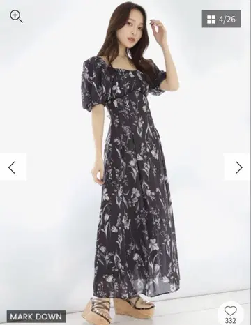 머큐리 듀오 보타니컬 플라워 롱 원피스 차콜 그레이 M