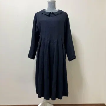 일본제 네스트로브 린넨 100% 원피스 네이비 포켓 부착 긴팔 가을