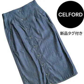 CELFORD 스티치 디자인 데님 스커트 크롭 기장 데님 스커트
