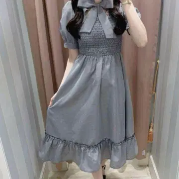 evelyn 깅엄 체크 초커 롱 원피스