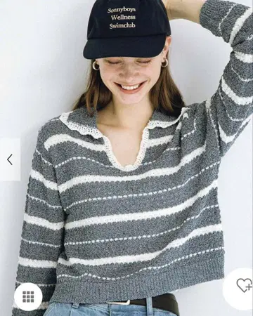 부클레 보더 니트 풀오버