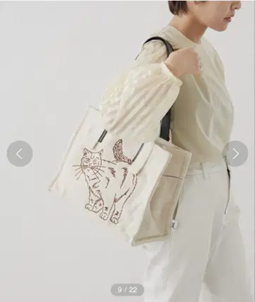 [ 새상품급 ] 이아파피요네 고양이 가족의 어머니 미디엄 코튼 토트백