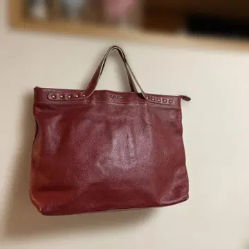 FURLA 가죽 와인 레드 토트백 스터드 장식