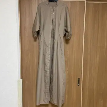 베이지 반팔 셔츠 원피스 롱