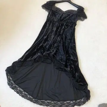 레이스 듬뿍 벨로아 원피스 블랙 아지메 백 레이스업 파티 분장 S