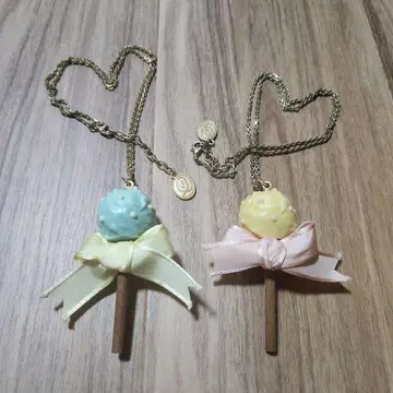 큐포트 리본 팝 목걸이 스카이블루 옐로우 컬러
