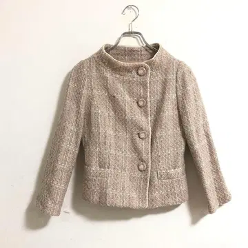 [고품질] sunauna 트위드 노카라 자켓 베이지 b770