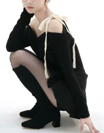 yilon shoulder ribbon knitsew Black