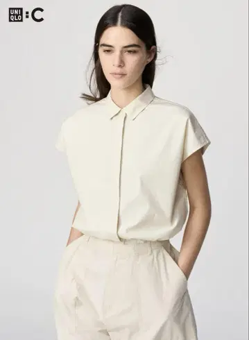 새상품급 완판 UNIQLO:C 크롭 슬리브리스 셔츠 M 내추럴