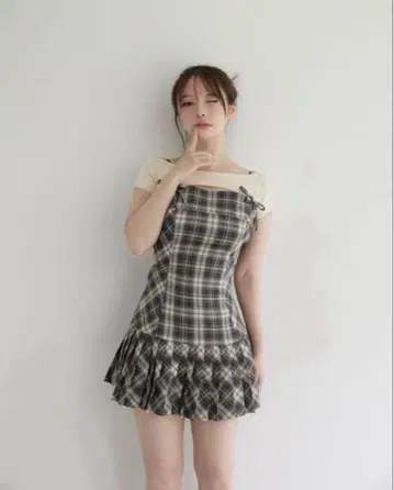 정품 Andmary karen check mini dress M