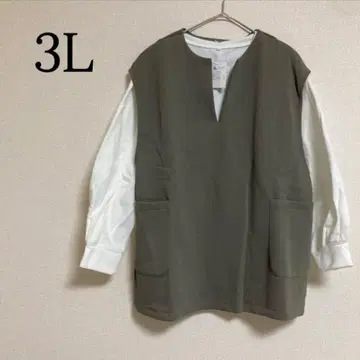 베스트 트레이닝복 앙상블 레이어드 3L 올리브 빅 사이즈 루즈핏