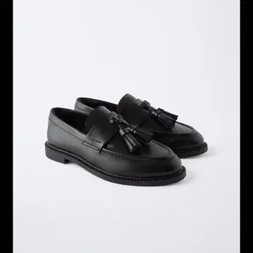 ZARA 자라 태슬 장식 블랙 가죽 로퍼 36
