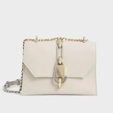 메탈릭 악센트 턴락 크로스 바디백 - 아이보리