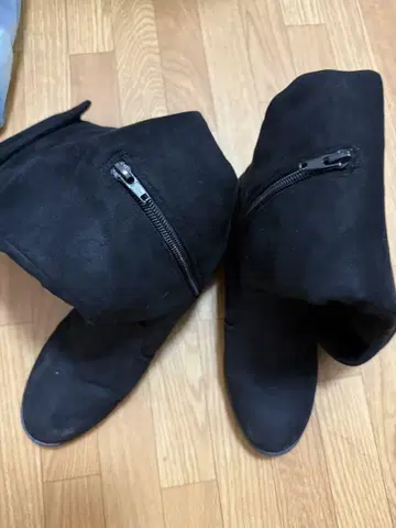 블랙 스웨이드 지퍼 롱 부츠 S