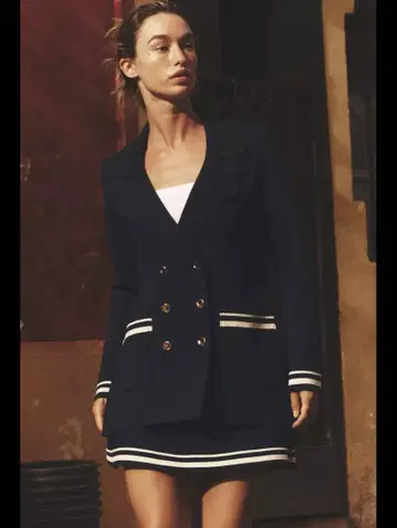 ZARA 블레이저 스타일 자켓 네이비 블루 크로스 니트 블레이저 M