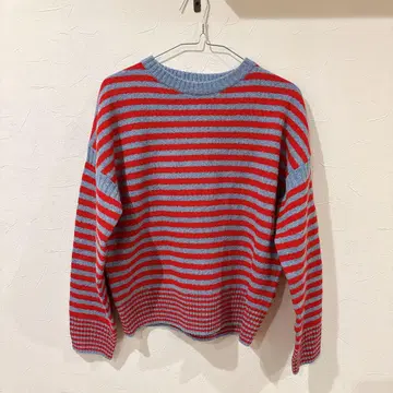 BEAMS BOY 7 게이지 보더 크루넥 니트