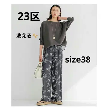 23구 완판템 워셔블 라인 플라워 프린트 와이드 팬츠 M