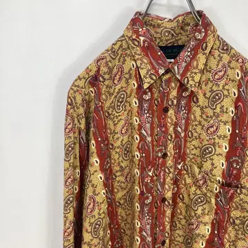 구제 의류 올 패턴 페이즐리 스카프 버블 독특한 긴팔 LS 셔츠