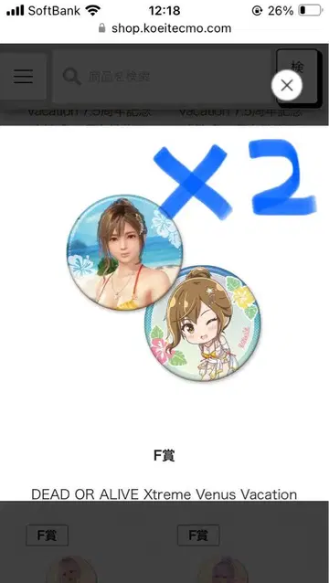 DOAXVV 7.5주년 기념 복권 F상 미사키 캔 마그넷 2개 세트