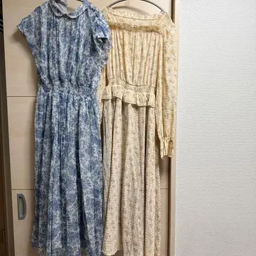 핀 원피스 꽃무늬 스카이블루 옐로우 컬러