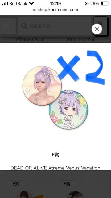 DOAXVV 7.5주년 기념 복권 F상 피오나 캔 마그넷 2개 세트