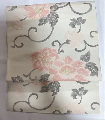 꽃무늬 자수 후쿠로 오비 핑크 그레이