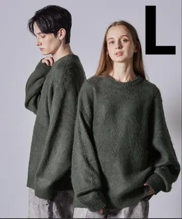 CLEL 모헤어 블렌드 샤기 디자인 니트 다크 그린 L