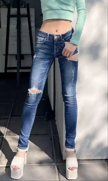 GYDA 사이드 립드 스키니 데님 팬츠 S