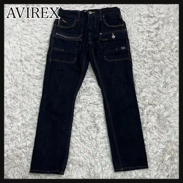 새상품급 AVIREX 데님 카고 팬츠 밀리터리 다크 네이비