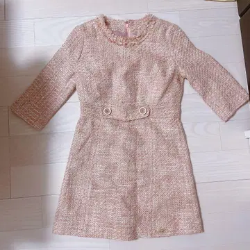 미셸 마카롱 핑크 트위드 7부 소매 미니 원피스 S