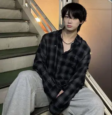 HARE BIG 데미지 체크 셔츠