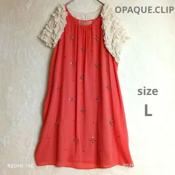 [ OPAQUE.CLIP ] 코랄 핑크 비즈 스팽글 쉬폰 드레스 L