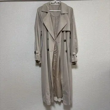 베이지 트렌치코트 롱 기장 허리 벨트 플리츠