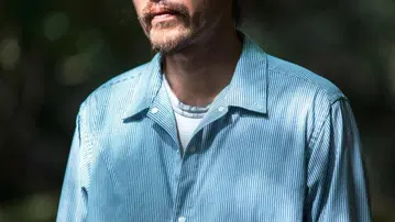 야마토미치 Merino shirt blue stripe XL