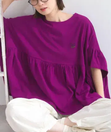 Lupilien 동물 모듬 자수 개더 와이드 풀오버 핑크