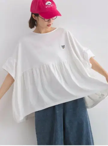 Lupilien 동물 모듬 자수 개더 와이드 풀오버 화이트