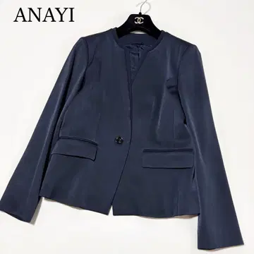 아나이 트리아세테이트 새틴 크루 자켓 노카라 네이비 M 사이즈