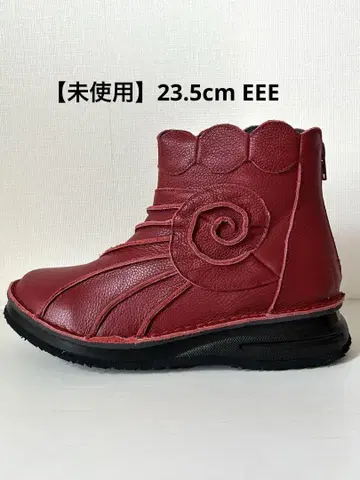 [ 미사용 ] Doruche 소가죽 숏부츠 레드 23.5cm
