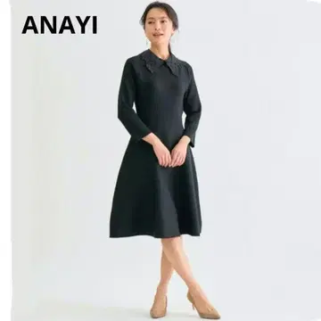 아나이 ANAYI 자수 노카라 플레어 원피스 옷깃 자수
