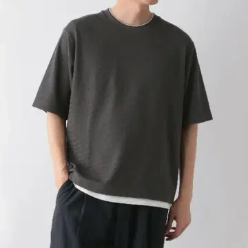 GLOBAL WORK 크루넥 레이어드 반팔 차콜 L