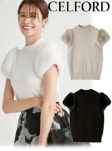 [ 즉시 발송 ] CELFORD 실크 블렌드 숏 퍼 슬리브 니트