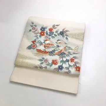 나고야 오비 짜임새 있는 원앙 꽃무늬 KO-1561