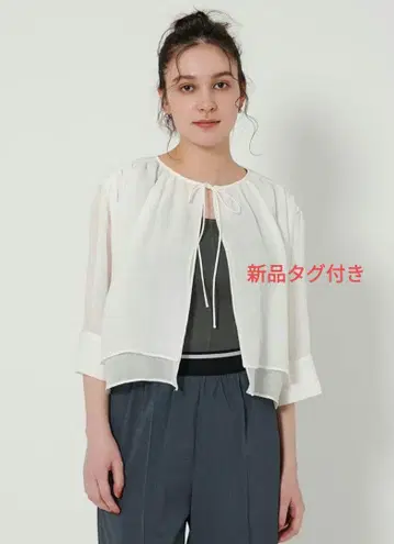 택 포함 새상품 프론트 리본 티어드 셔츠 (WHITE)