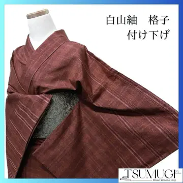 미착용 화이트 산추 격자 가로 줄무늬 쓰케사게 기모노 015a p