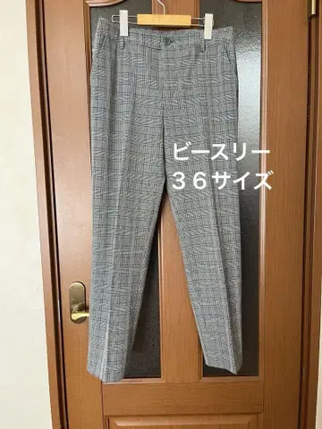 비쓰리 테이퍼드 팬츠 체크 무늬 그레이 계열 36 사이즈