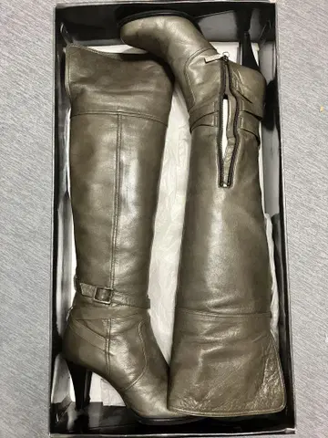 [ 23.5cm ] 그레이 니하이 부츠 하이힐
