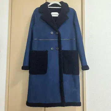 zara 무스탕 롱 코트 네이비 블루 보아