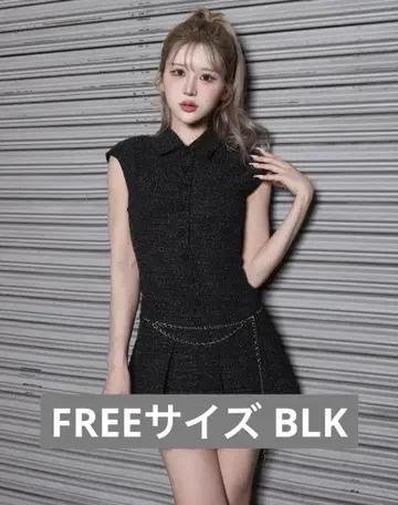 다리치 체인 벨트 트위드 미니 원피스