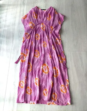 ZARA 프린트 카프탄 개더 디테일 원피스 M-L
